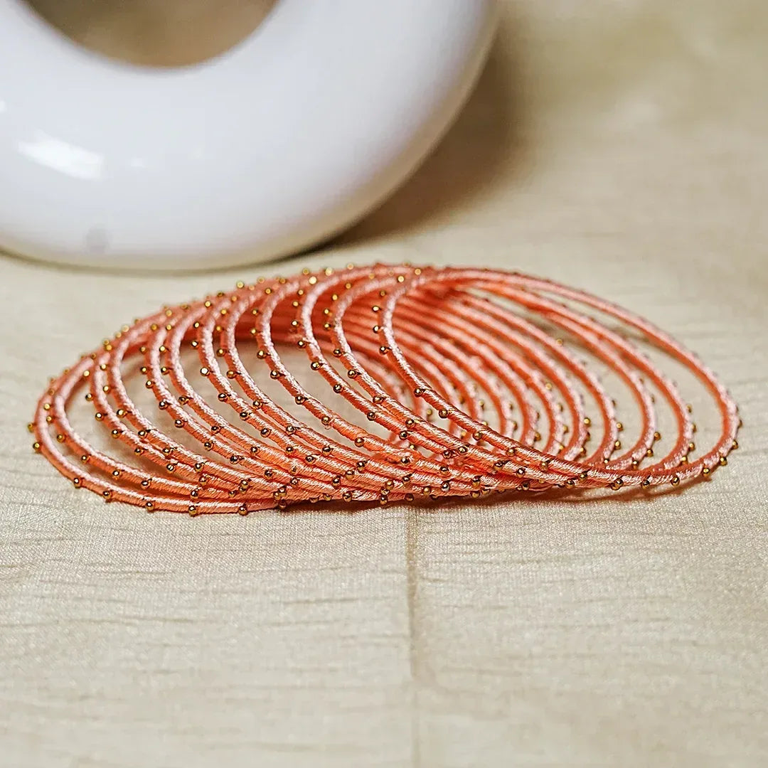 Metal Base with Premium Thread Work Bangles for Women & Girls (Pack of 12 Bangle) - The Golden Cascade